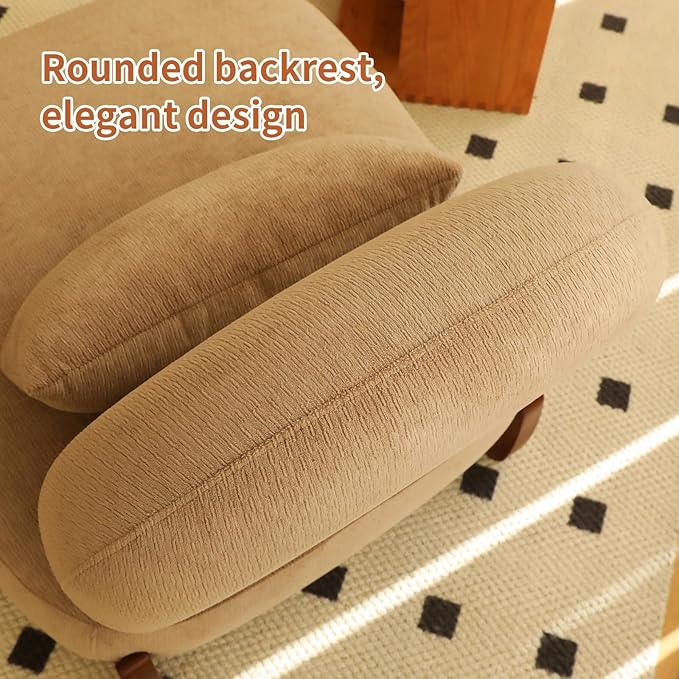 HAZO Cute Accent Chair with Solid Wood Legs Velvet Living Room Chair with Soft Cushion Cozy Bedroom Chair Comfy Armless Reading Chair for Apartment Waiting Room Balcony (Camel)