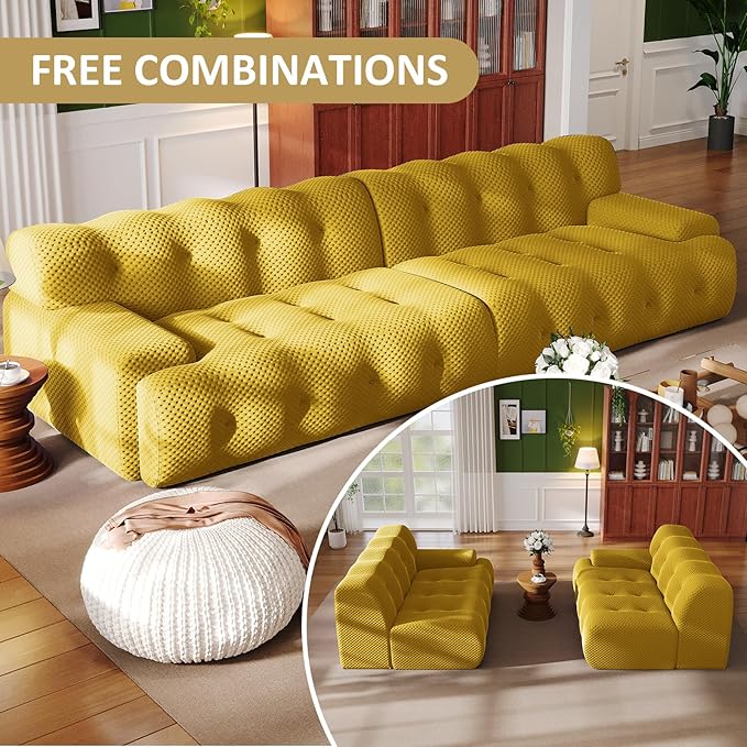 118 Boneless Cloud Sectional Couch4 Seater Modern Modular Sofa with Deep Seat Upholstered Couches with High-Density Foam for Living Room BedroomNo Required(Yellow 4-Seater)