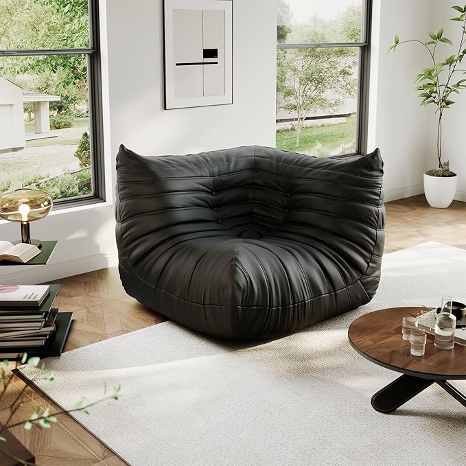 Lazy Floor SofaCorner Fireside ChairBig Bean Bag Chair with Memory Foam Filled for Living RoomBlack