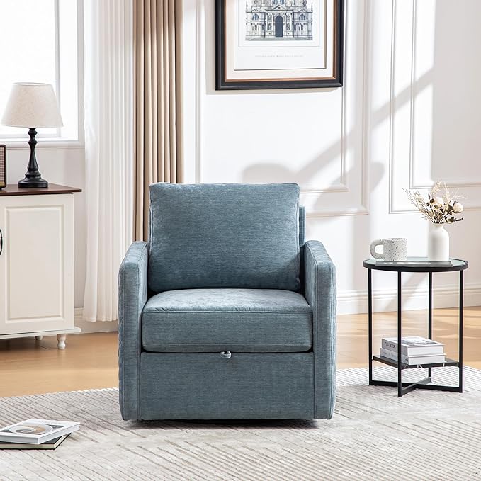 KEIKI Modern Upholstered Swivel Accent Armchair with Storage Single Sofa Chair for Bedroom or Den