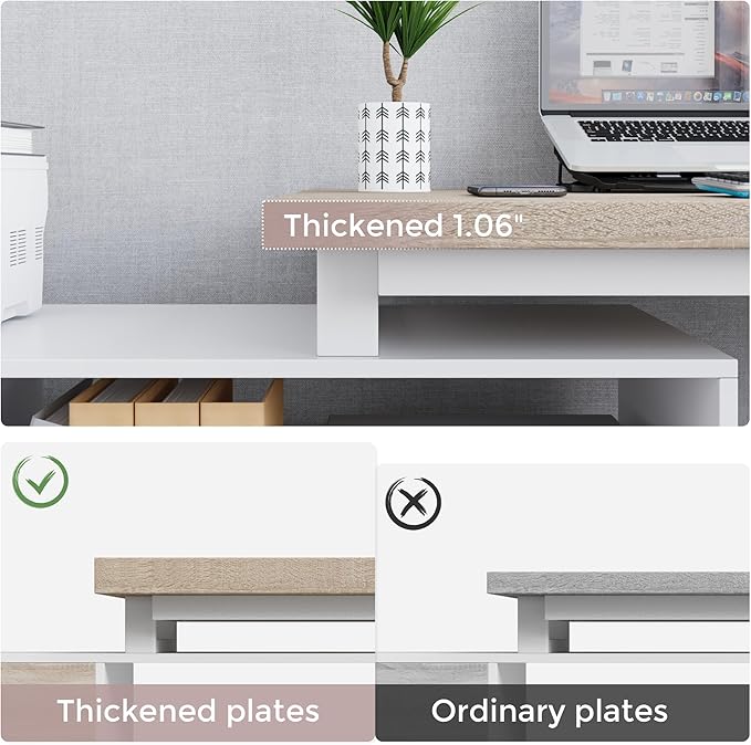 Home Office Computer Desk Corner Desk with 3 Drawers and 2 Shelves 53-inch L-Shaped Study Desk with Storage White + Walnut