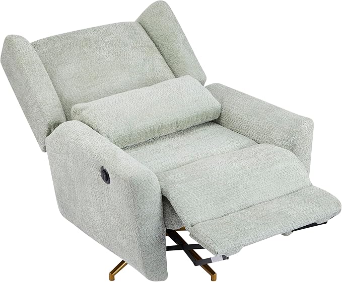 Christopher Knight Home Dolia Boucle Upholstered 360° Swivel Chair Push-Back Power Recliner Chair Iron Recliner Sofa with Rotation Living Room Lounge Sofa Adjustable Backrest Gold+Light Green