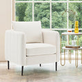 Leather Accent Chair Mid Century Modern PU Leather High Back Armchair for Living Room Chairs with Solid Wood Legs for Small Spaces Bedroom Office (Ivory-Velvet 29.13D x 32.68W x 35.04H)