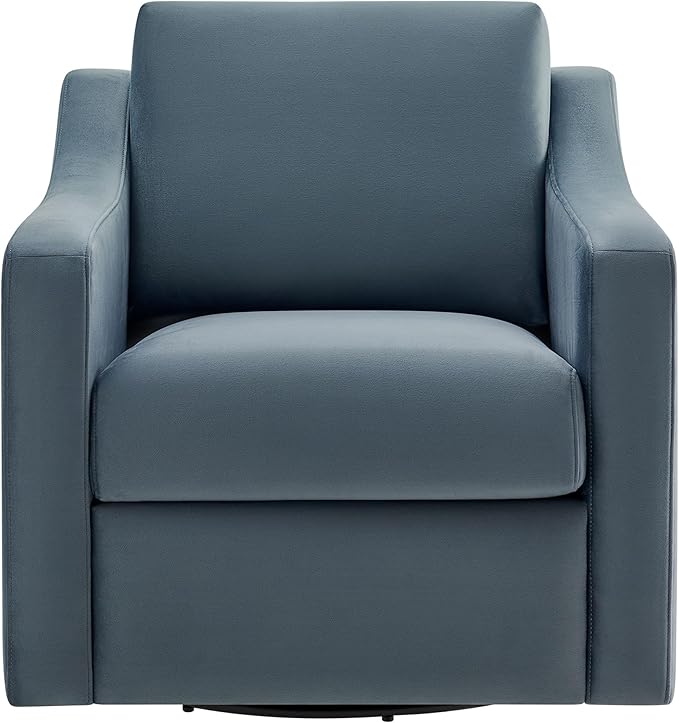 Modway Liora Performance Velvet Swivel Accent Chair in Cadet Blue Comfortable Stain-Resistant Velvet Armchair with Curved Armrests for Living Room Bedroom Reading Nook
