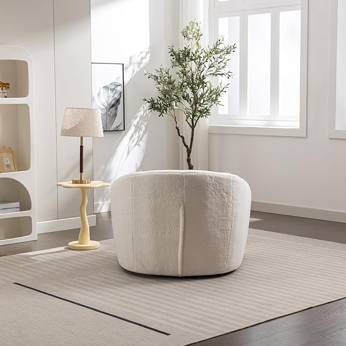 Modern Swivel Accent Chair 39 Oversized Single Sofa Chair360 Degree Swivel Barrel Chairs Upholstered Lesisure Armchair for Living Room Bedroom Cream White
