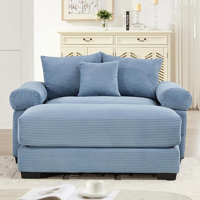 54.3 Oversized Cloud Accent Chair with Ottoman Modern Plush Corduroy Upholstered Extra-Thick Armrests &amp Overstuffed Cushion &amp 3 Pillows Comfy Chaise Lounge for Living Room Bedroom Apartmen