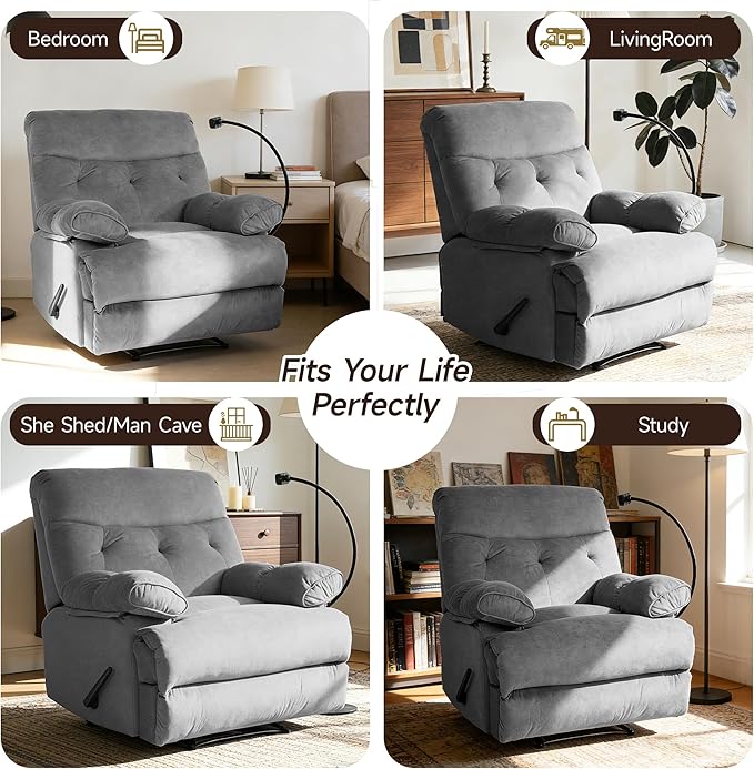 Oversized Recliner Chairs for Adults Manual Large Recliners Big Mans Recliner Chair Extra Wide Single Reclining Sofa Chair for Living Room RV Grey