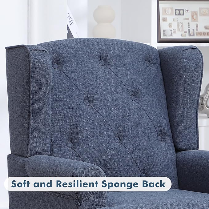 Accent Chair Set of 2 Mid Century Modern Fabric Wingback Chair Upholstered Armchair with High Back and Vintage Legs Comfy Single Sofa Side Reading Chair for Living Room Bedroom Blue