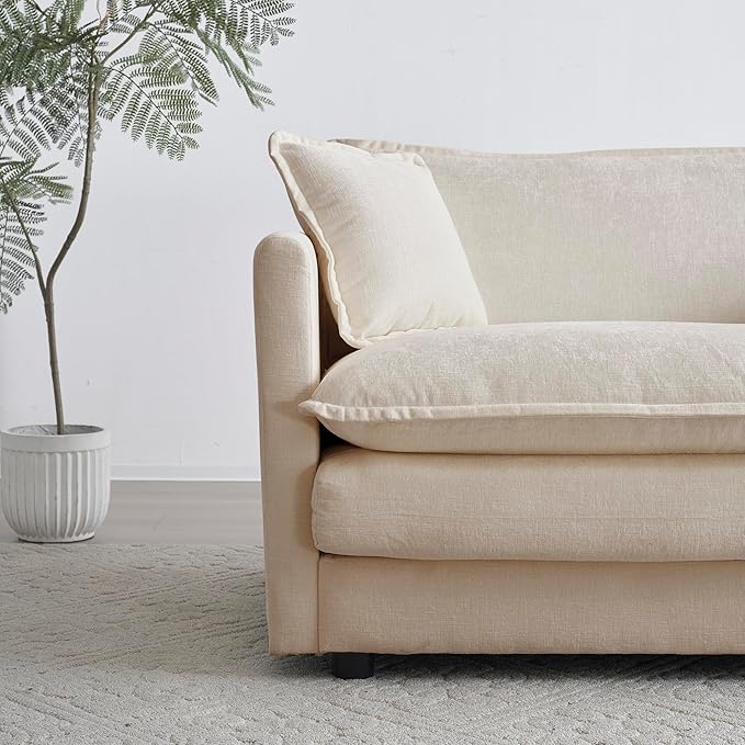 WILLIAMSPACE 146.5 Sectional Sofa Couch for Living Room Modern Upholstered Oversized L-Shaped Sofa with Ottoman &amp Toss Pillows Modular 5 Seat Sofa Furniture for Apartment Chenille Fabric (Beig