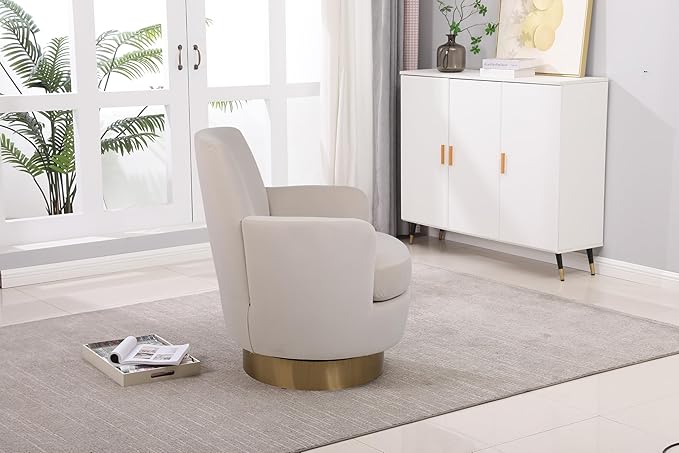 Swivel Accent Chair Modern Velvet American Design Swivel Round Barrel Chairs Upholstered Cozy Style for Living Room Bedroom Home Office (Velvet Beige 1 Pack)