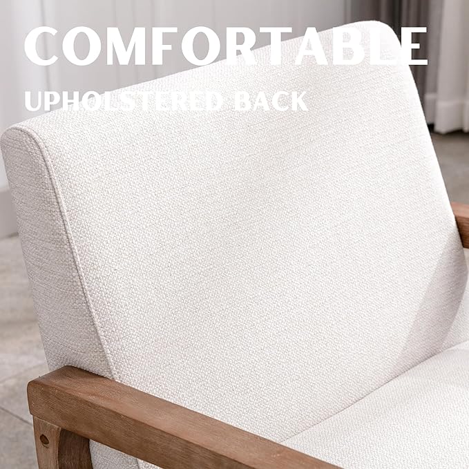 Mid Century Modern Accent Chairs Set of 2 Linen Upholstered Armchairs Comfy Living Room Chairs Single Fabric Lounge Chairs Reading Chairs with Natural Solid Wood Frame Beige