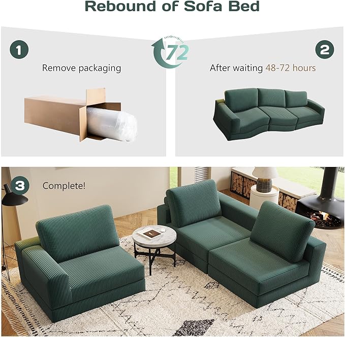106 Convertible Sofa Bed Cloud Modular Sectional Sofa Modern Deep Seat Folding Sofa for Living Room Bedroom No Assembly Required Corduroy Fabric Flexible Configurations