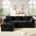 112 Modular Cloud Sectional Couch with Ottoman Modern Upholstered Compressed Sofa with Deep Seat Comfy L-Shape Corduroy Couches for Living Room No Assembly Required Black