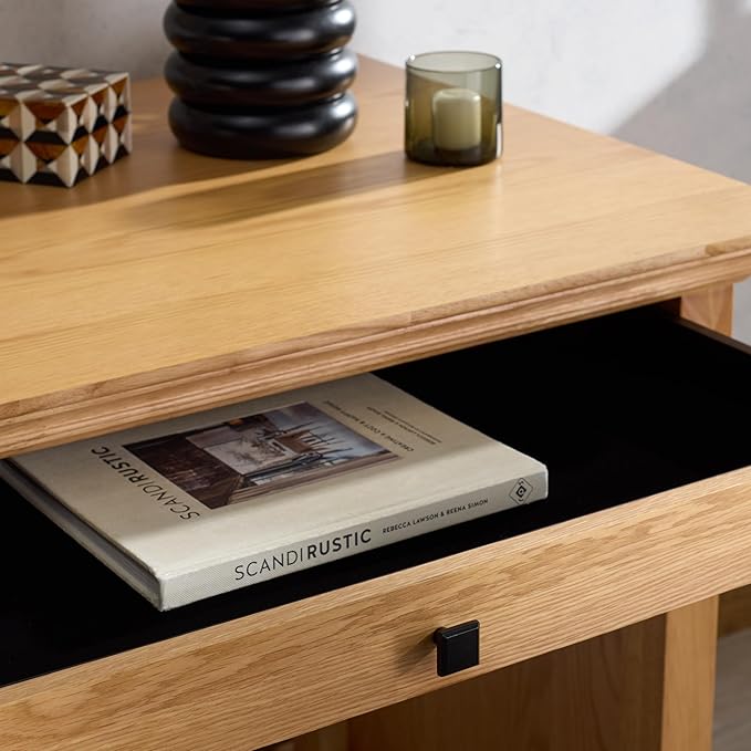 SAFAVIEH Couture Collection - Francesco Natural Wood 4-Drawer Desk with Black Accents Modern Writing Table with Storage (SFV4239B)