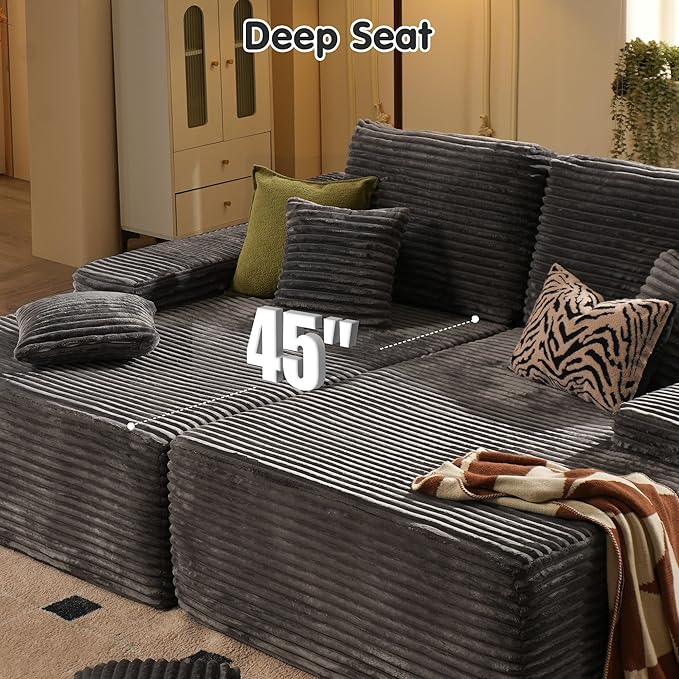 ovios 75 Oversized Sectional Double Lounge Chaise with Cloud Plush Sofa Bed No Assembly Required Fluffy Modern Sleeper Loveseat Chair for Indoor Living Room Bedroom Reading Black (Plush Fabric)