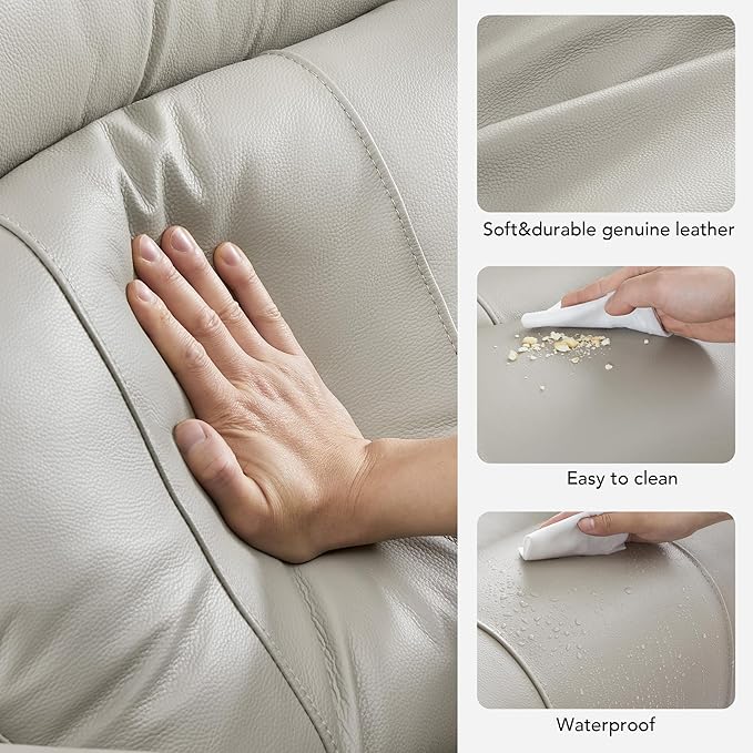CHITA Large Power Zero Gravity Recliner Chair Genuine Leather Recliner Chair for Adults with Adjustable Power Headrest and Hidden Slide-Out Cupholders USB and Type-C Ports Creamy Grey