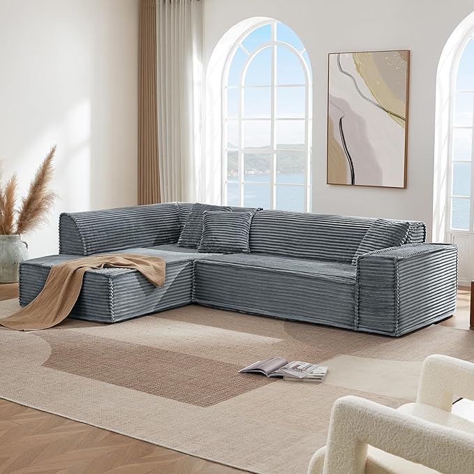 CHITA Modular L-Shaped Sofa Oversized Deep Seat Sectional Couch Modern Comfy Boneless Sofas for Living Room Left Facing Chaise and Soft Corduroy Fabric No Assembly Dark Gray