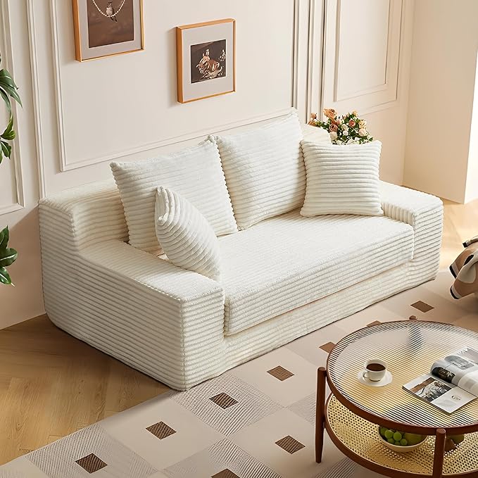 70.9'' Loveseat Sofa 2 Seater Flannel Fabric Loveseat Couches Comfy Upholstered Modern Leisure Love Seat Couch with 2 Pillow Convertible Sofa Bed for Bedroom Office Living Room
