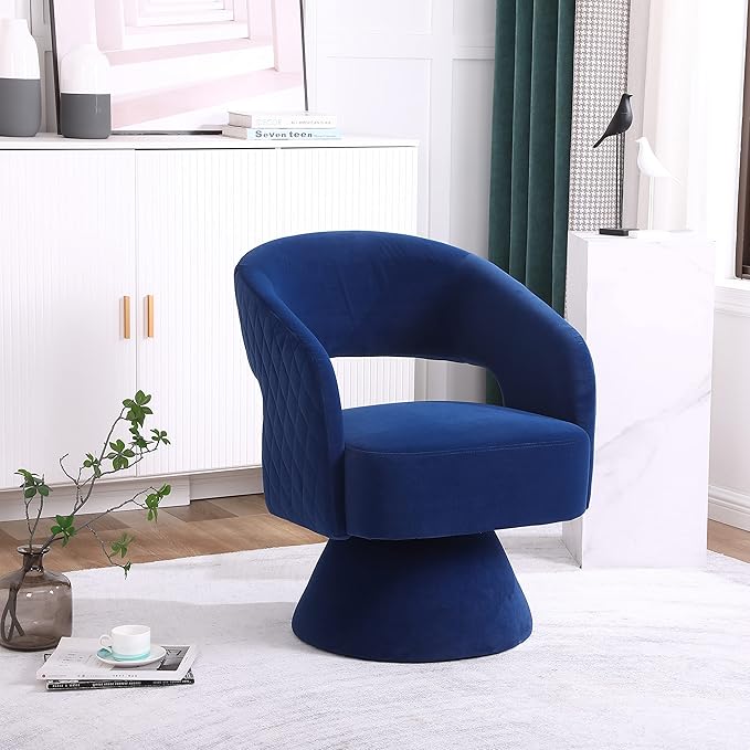 Swivel Accent Chair Armchair Round Barrel Chair in Fabric for Living Room Bedroom Blue
