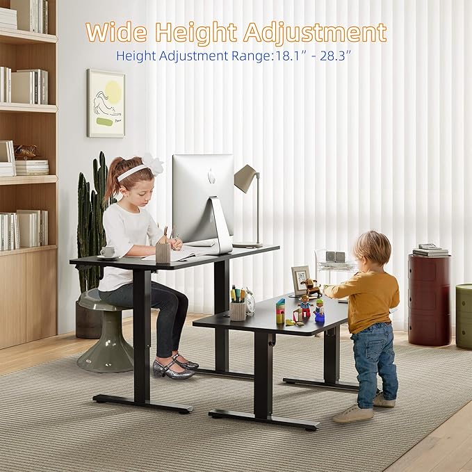YIHAYO Low Height Adjustable Desk Lifts 18.1-28.3 Inches Electric Standing Desk for Short People 48 x 24 Inches Computer Table with Splice Board for Home Office Black