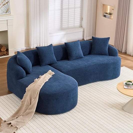 99 Curved Sectional Sofa with Chaise Modern Luxury Chenille Cloud Couch for Living Room Heavy Duty Oversized Deep Seat 3-Seater 700lbs/Seat Weight Capacity No Assembly Antique Blue