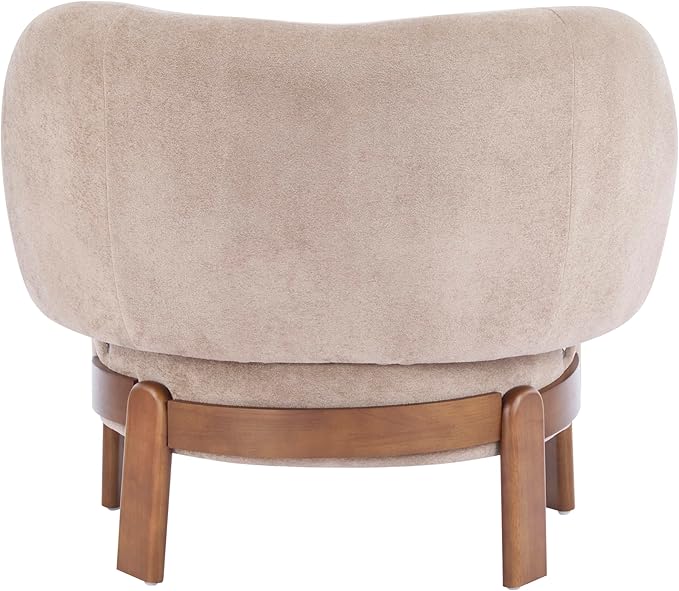 Christopher Knight Home Lily Solid Wood Wingback Accent Chair Fabric Upholstered Club Chair Curved Backrest Single Sofa Comfy Reading Lounge Chair for Living Room Soft Cushion Seating Light Brown