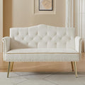 Velvet Loveseat SofaSmall 2 Seater Couch with Nailhead Trim and Side Pockets for Living Room Apartment (Cream White)