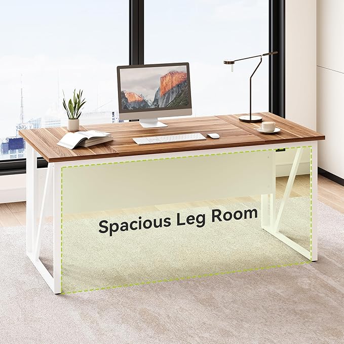 LITTLE TREE 63 Office Desk and 47 File Drawer Cabinet Large Computer Desk Study Writing Desk Workstation for Home Office
