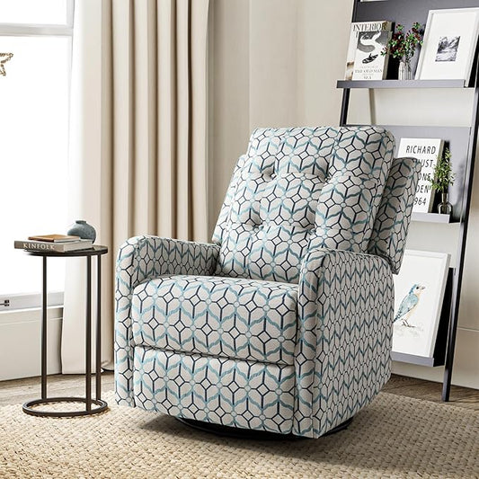 HULALA Home Recliner Chair Modern Printed Fabric for Living Room Wingback Rocker Recliner Sofa Comfy Armchair 360 Degree Swivel Nursery Rocking Chairs with Adjustable Backrest &amp Footrest/Ivory