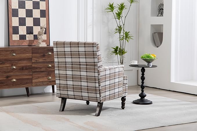 GDFStudio Upholstered Accent Armchair Modern Side Chair with Tapered Wood Legs Cotton Linen Fabric with Nailhead Trim for Living Room Bedroom Reading Room Set of 1 Coffee