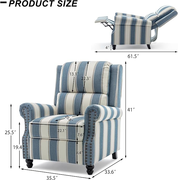 Recliner Chair Modern Pushback Armchair with Adjustable Backrest &amp Footrest for Bedroom Living Room