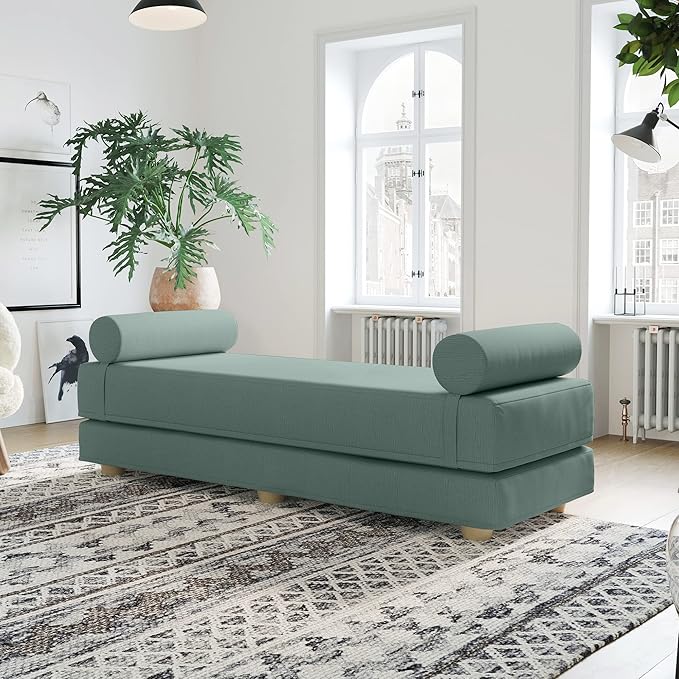 Jaxx Alon Daybed - Fold-Out Sleeper Chaise with Premium Memory Foam Queen-Size Mattress - Made in The USA - Caribbean