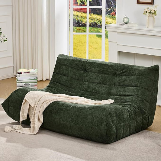 Bean Bag Chairs for Adults Giant Bean Bag Chair Memory Foam BeanBag Chair Bean Bag Sofa with Filler Faux Fur Fireside Beanbags Lazy Sofa for Living Room Bedroom Office (Green Chenille Loveseat)