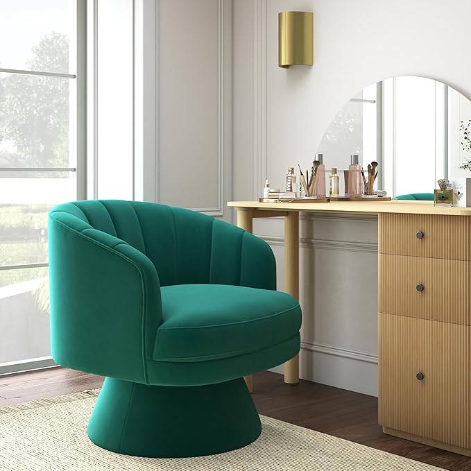 Swivel Accent Chair Set of 2Upholstered Velvet 360° Swivel Barrel Chair for Living Room Overstuffed Bouncle Reading Chair Round Armchair for BedroomVanityOffice (Dark Green)