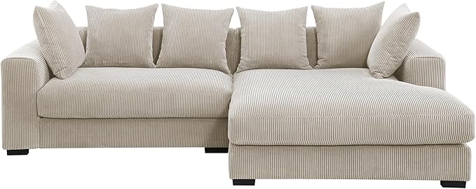 U-Shaped Cloud Sectional Couch Symmetrical Modular Compressed Boneless Sectional Sofa with Chaise Lounges and Console Plush Corduroy Boneless Corner Sofa for Living Room