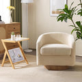 VINGLI 360°Swivel Accent Chair with Engineered Wood Base and Removable Cushion for Living Room Bedroom Curved Back Barrel Chair for Small Space Upholstered Bucket Armchair Teddy Khaki