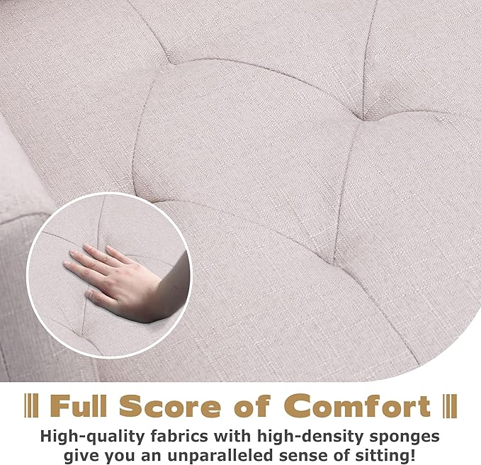 Linen Accent Chair Modern Upholstered Living Room ChairComfy Single Sofa with Button Tufted Back and Golden Metal Legs for Reading Bedroom Waiting Room Beige