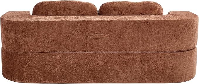 Hommoo Compression Sofa Convertible Sofa Bed Folding Sleeper Futon with Back Armrest 2 in 1 Floor Lounge Couch Chenille Fabric Foldable Mattress Couch for Living Room/Guest Room/Apartment Orange