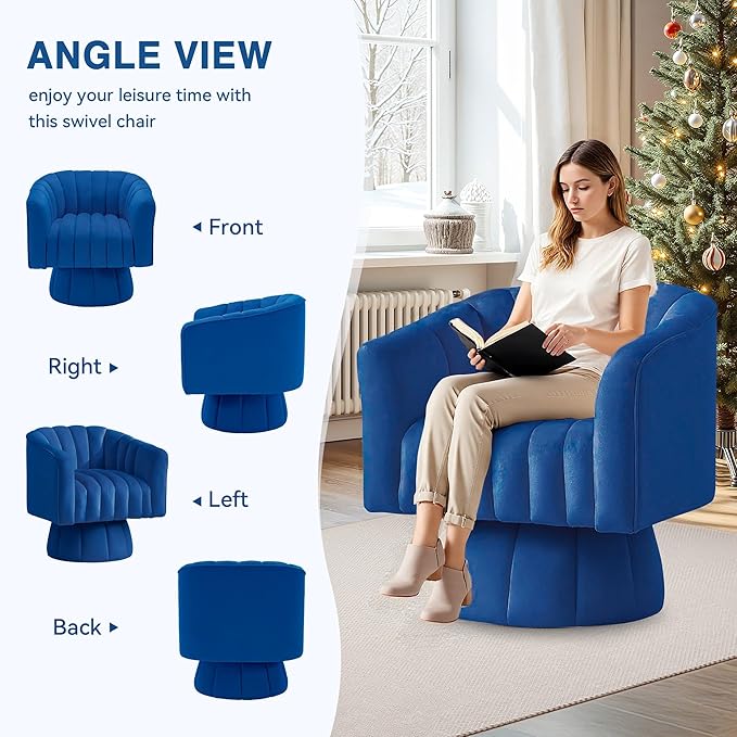 YSICK Swivel Accent Chair 360°Swivel Barrel Chair Modern Ottoman with Velvet Fabric Mid-Century Ottoman with Wide Upholstered Round Armchair for Living Room Lounge BedroomBlue