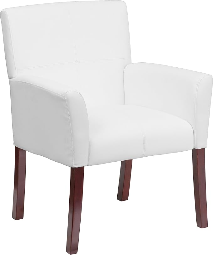 Flash Furniture Taylor White LeatherSoft Executive Side Reception Chair with Mahogany Legs