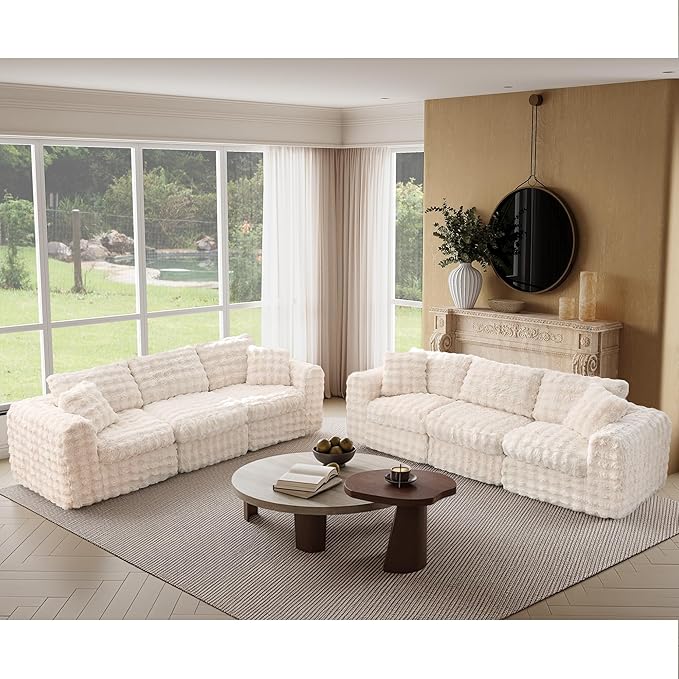 TYBOATLE 135’’ Boneless Slow-Rebound Memory Foam Couch Cloud Sectional Couches for Living Room w/Upgraded Fabric Deep Seat Comfy Fluffy U Shaped Modular Sectional Sofa w/Chaise Beige