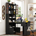 l Shaped Desk with Hutch &amp Drawers Small Corner Desks for Small Space Home Office Farmhouse Desk and Bookshelf Combo with Storage (Black)