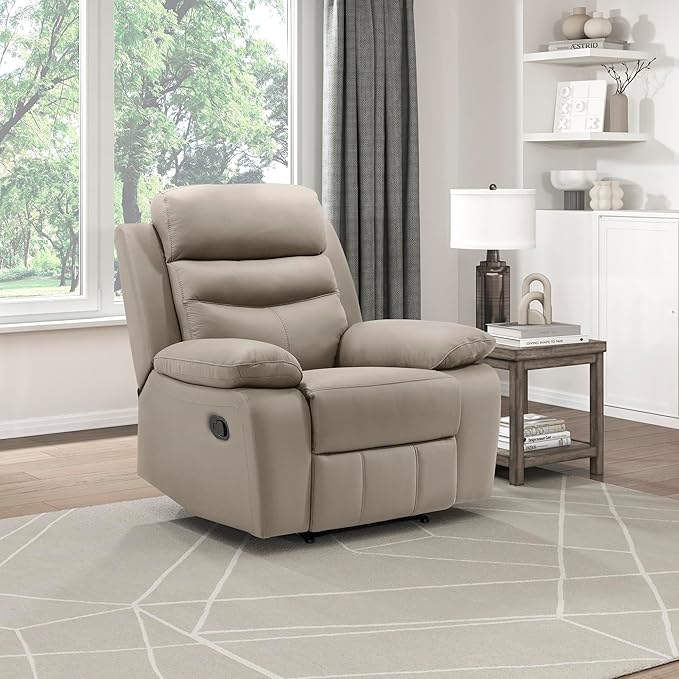 Lexicon 41 W Manual Reclining Chair Top Grain Leather Match Recliner Home Theater Seating Wall Hugger Recliner Manual Reclining Sofa Chair for Living Room/Office/Apartment Latte