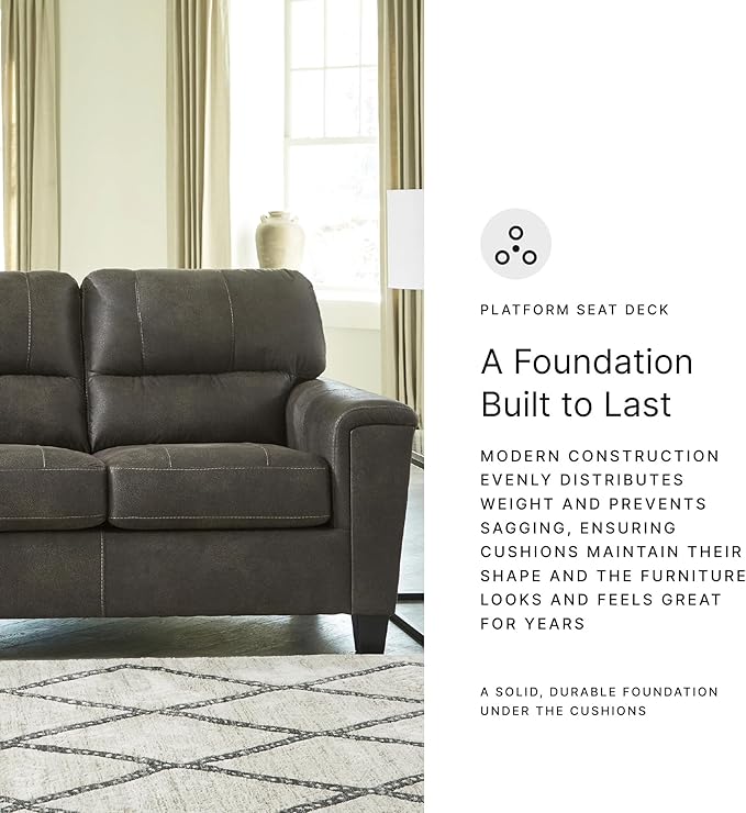 Signature Design by Ashley Navi Faux Leather Modern Sofa Gray