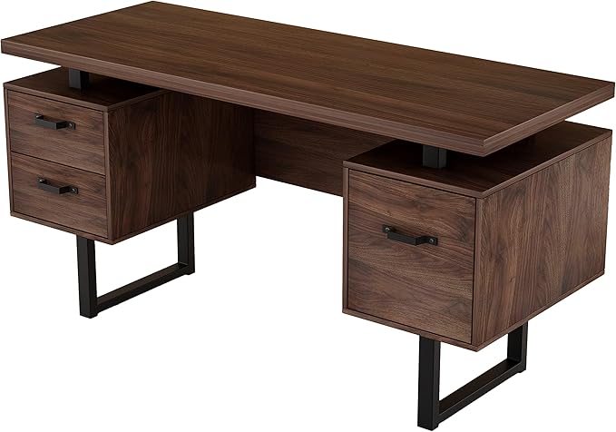 Home Office Computer Desk with DrawersHanging Letter Size Files 59 inch Writing Study Table with Drawers