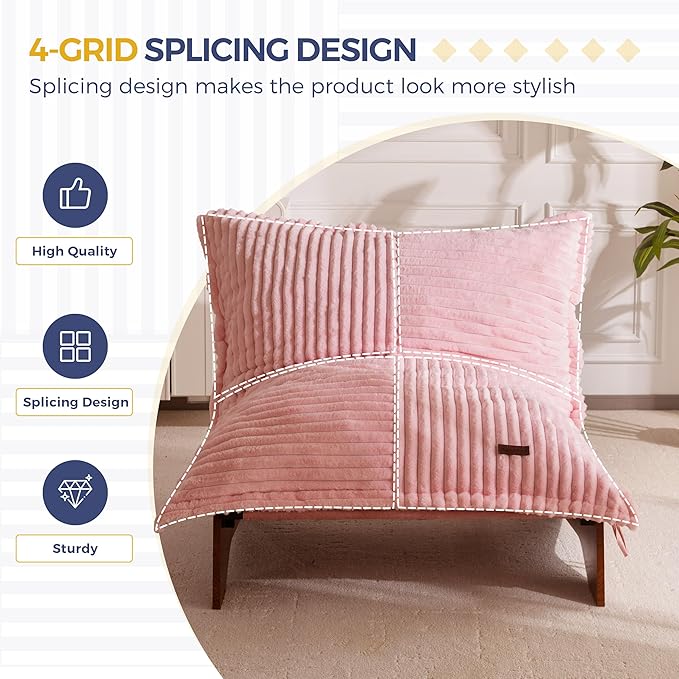 MAXYOYO Adjustable Living Room Chair 3-Position Bean Bag Chair with Removable Cover Upholstered Accent Chair with Frame Soft Reclining Lounge for Bedroom Apartment Office Pink