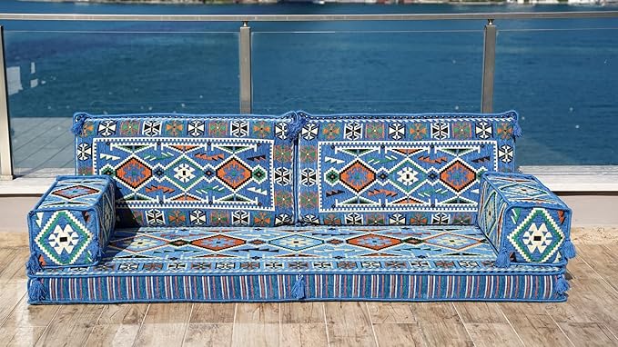 Loveseat Floor Cushions Custom Floor Sofas Arabic Majlis Reading Nook Single Sofa Turkish Sofa Sectional Sofa Entryway Sofa (Light Blue)