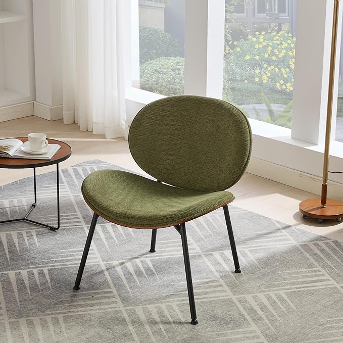 Mid-Century Modern Accent Chair Fabric Upholstered Lounge Chair Curved Back Side Chair for Living Room Bedroom Reading Nook Office (Green + Fabric Set of 1)