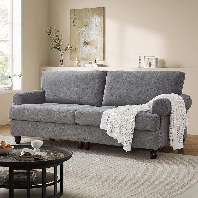 81” Sofa Couch with Storage Mid Century Modern Decor Loveseat Couches for Living Room Button Tufted Upholstered Small Couch for Bedroom Apartment (Gray)