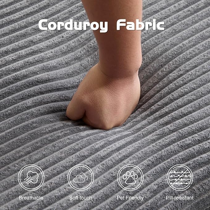72 Boneless Loveseat Couch Foldable Pull Out Sofa Bed with 2 Pillows Corduroy Floor Sofa for Apartment Living Room Bedroom Guest Room No Assembly (Dark Grey)